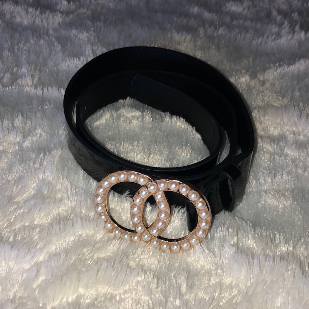 Patent Leather Belt with Pearl Buckle